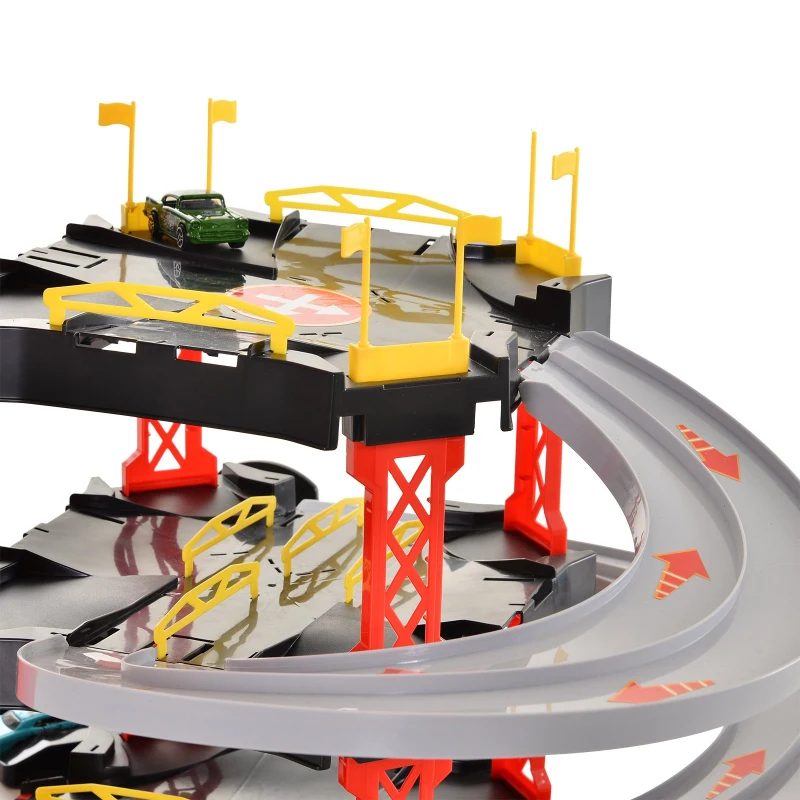 HOMCOM Conjunto Garagem de Estacionamento Infantil para Crianças acima de 3 Anos com 55 Acessórios Incluídos 4 Carros 1 Elevador Funcional Helicóptero 62x52x51 cm Vermelho Preto