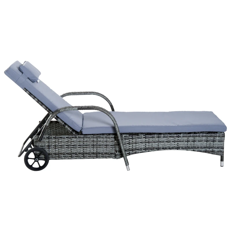 Outsunny Conjunto de 2 Espreguiçadeiras com Mesa de Vime Chaise Longue Almofadas Acolchoadas para Jardim Cinza
