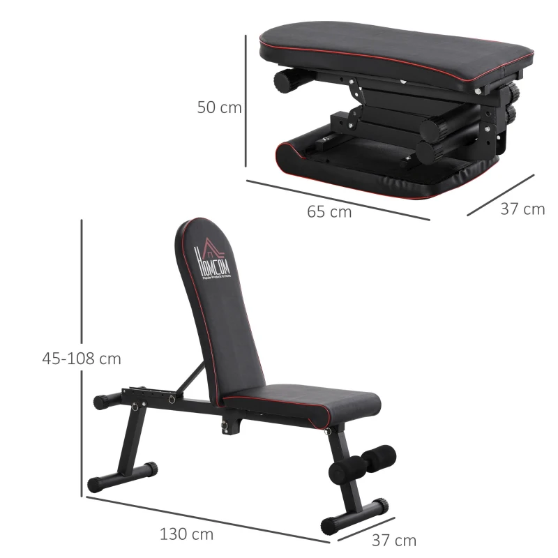 HOMCOM Banco de peso dobrável com altura ajustável e ângulo do encosto ajustável de 6 níveis para Elevação abdômen 130x37x45-108 cm preto