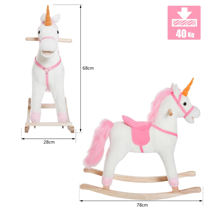 HomCom®  Cavalo de balanço para crianças acima de 3 anos 78x28x68cm Forma de unicórnio