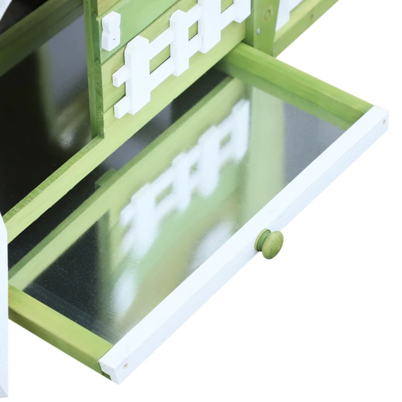 PawHut Coelheira de madeira Galpão Externo com Bandeja Removível e Telhado Asfáltico 156x65x65 cm Verde e Branco