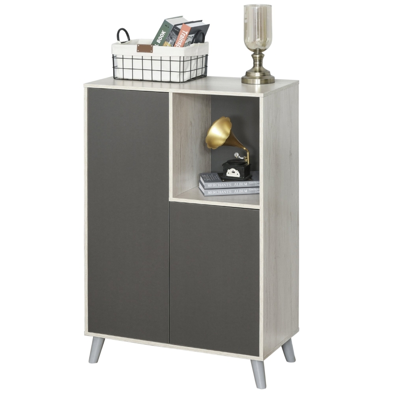 HOMCOM Armário Aparador Moderno com porta dupla Organizador multifuncional 80x40x120cm cinza