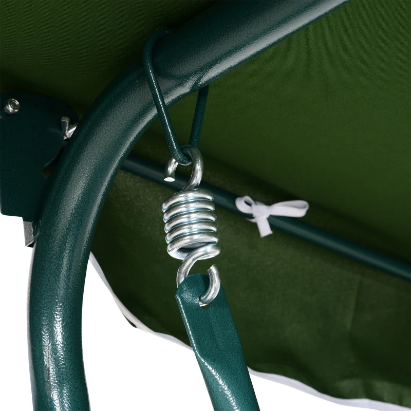 Outsunny Baloiço de Jardim de 3 Lugares com Estrutura de Metal Almofada Toldo Ajustável Balcão Terraço Patio Carga Máx. 200kg 170x110x153cm Verde e Branco