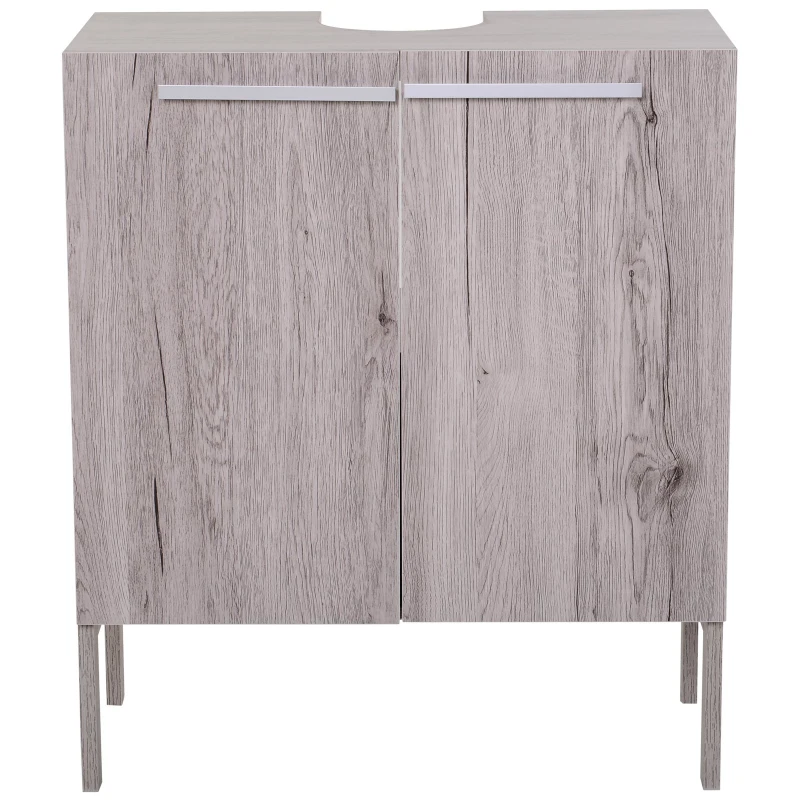 kleankin Armário para Lavatório Pousar com 2 Portas Móvel para Casa de Banho Compacto 60x30x70cm Madeira Acinzentado