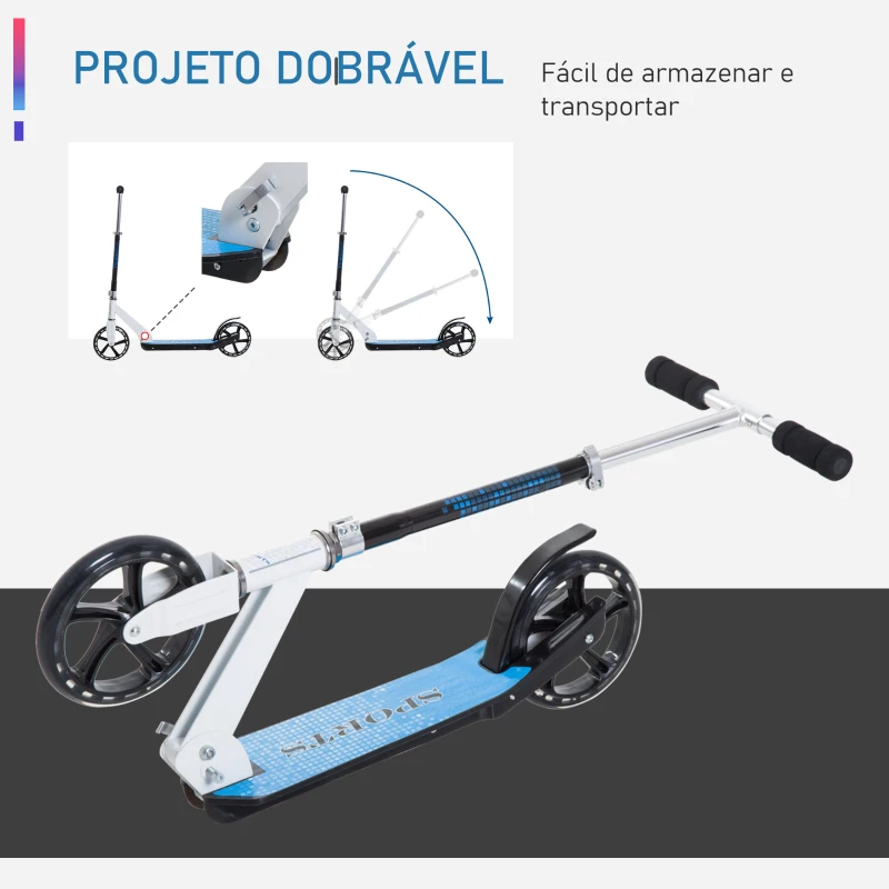 HOMCOM Trotinete para Crianças Scooter Dobrável Guiador Regulável Quadro Alumínio Leve e Estável Carga 100kg Branca - 68x34x60-73,5cm
