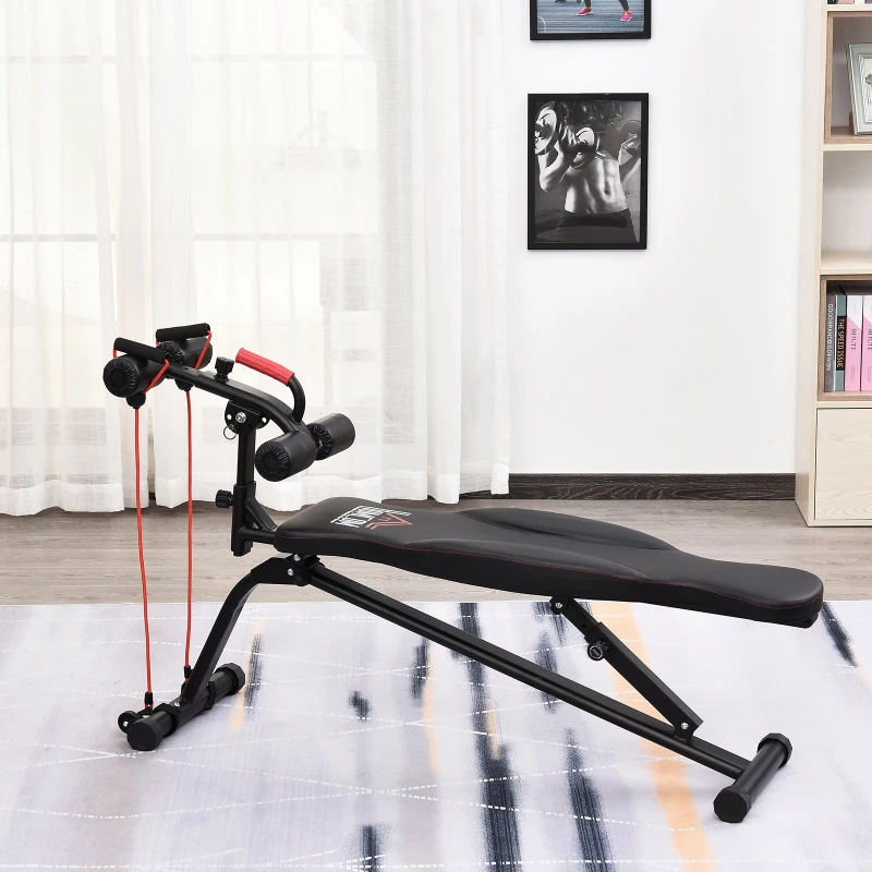HOMCOM Banco de Abdominais Dobrável com Altura Ajustável 4 Ângulos Suporte para Pernas Ergonómico 44,5x143x84-92 cm Preto
