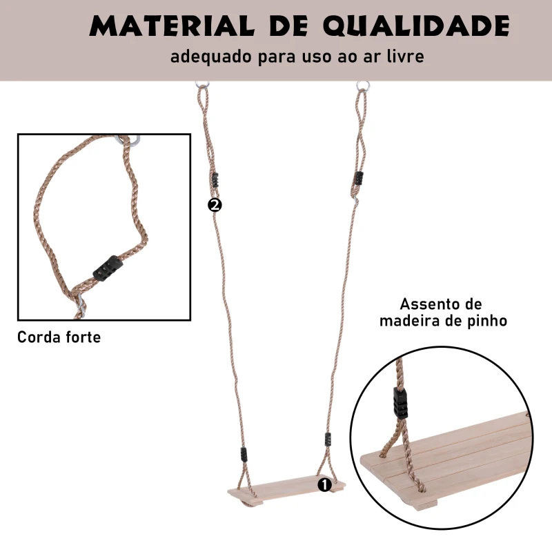 HOMCOM Baloiço infantil de Madeira com assento de corda 40x16cm para adultos e crianças