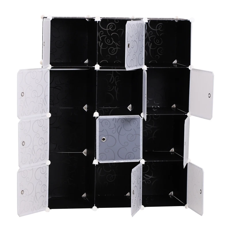 HOMCOM Armário modular de plástico 12 Cubos com Portas para Armazenamento de Roupas Armário Organizador para Brinquedos 111x47x145cm
