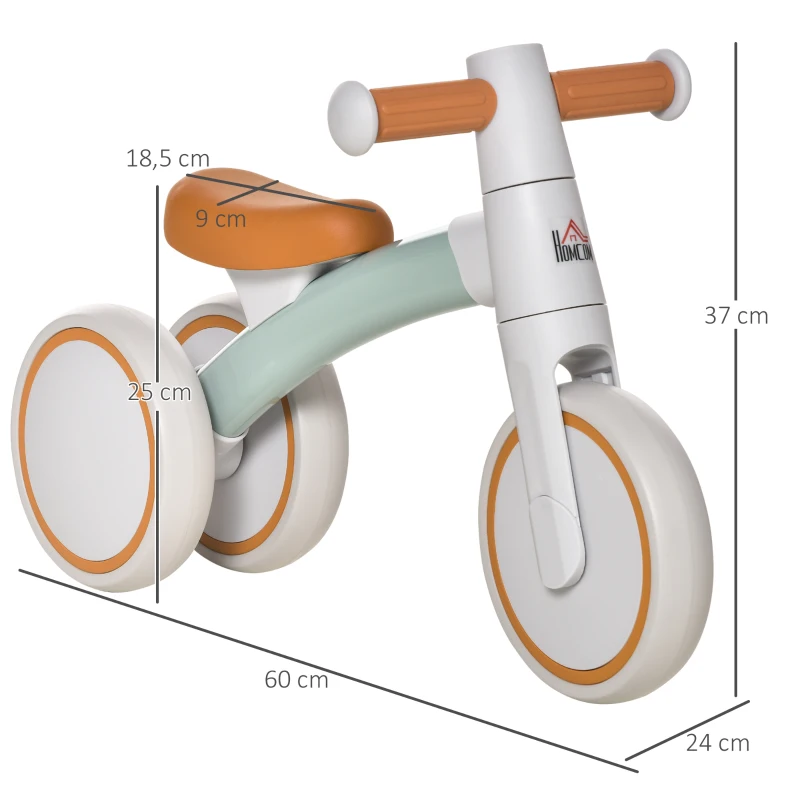 HOMCOM Bicicleta sem Pedais para Crianças de 1-3 Anos Bicicleta de Equilíbrio com 3 Rodas Silenciosas Carro Andador de Bebé 60x24x37cm Marrom