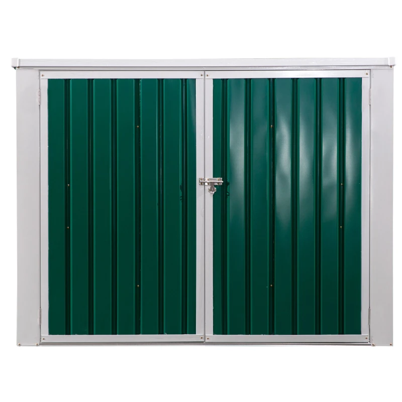 Outsunny Galpão de jardim  para 2 contêineres de lixo Casa de ferramentas com tampa de elevador pneumático de aço 173x100x134 / 114 cm Verde