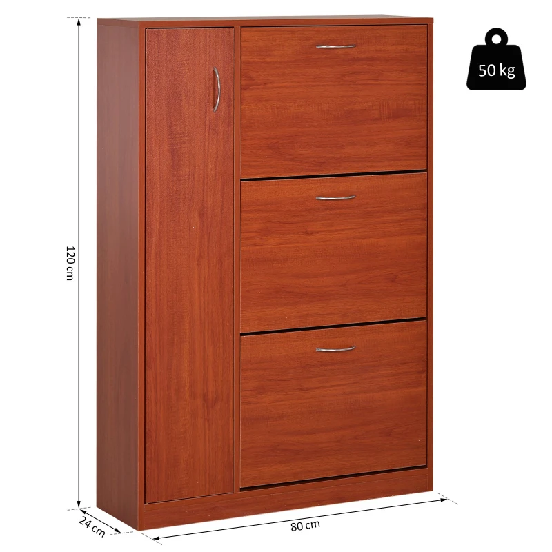 HomCom Sapateira Original e Suporte para Guarda-Chuvas – Tipo Hall de entrada com 1 Porta e 3 Gavetas – Nogueira – 80 x 24 x 120cm