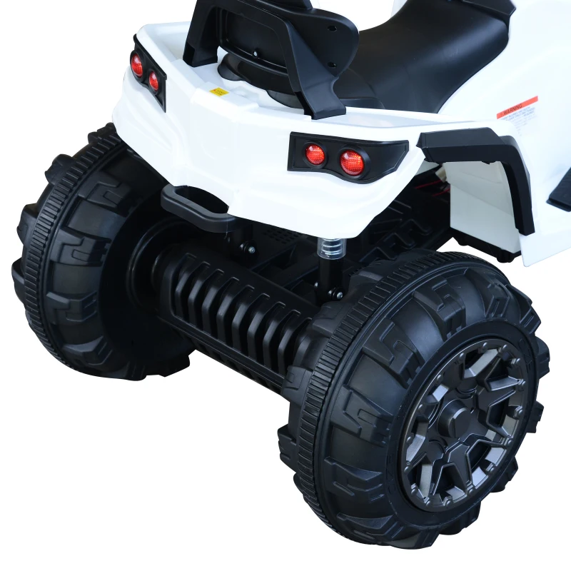 HOMCOM Quadriciclo Elétrico Infantil para Crianças de 3-6 Anos com Bateria 12V MP3 Rádio Luzes Carga Máxima 30kg 103,5x69,5x70cm Branco