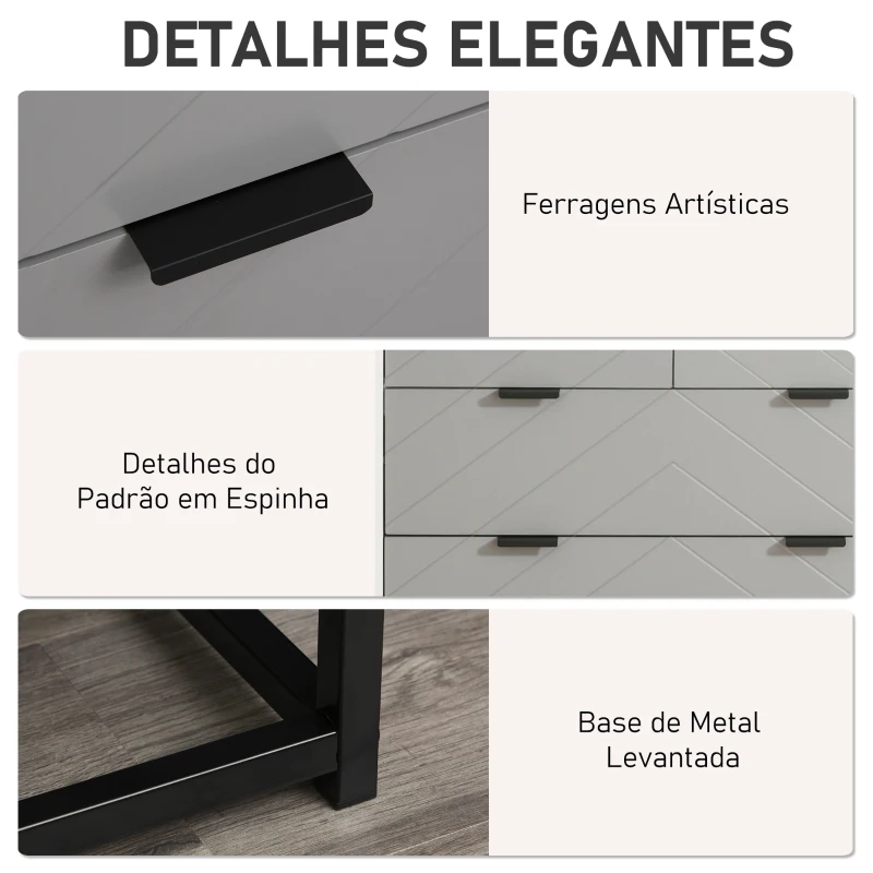 HOMCOM Cómoda com 4 Gavetas Base Elevada e Desenho Antiderrapante 80x40x79 cm Branco Cinzento e Preto