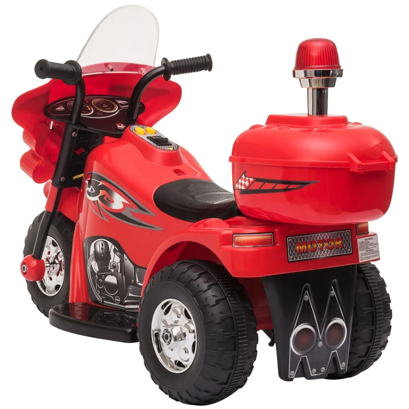 HOMCOM Mota Elétrica para Crianças de 18-36 Meses Motocicleta Infantil com 3 Rodas e Bateria 6V com Música Buzina Farol Baú 80x35x52cm Vermelho