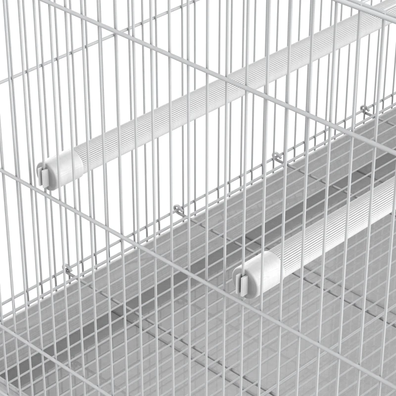 PawHut Gaiola para pássaros 60x41x41cm Aviário com 2 poleiros e 3 portas para pássaros pequenos Canários Papagaios de metal branco