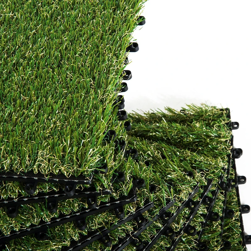 Outsunny Relva Artificial 30x30cm 10 Peças com Altura de 25mm Alta Densidade 11000 Relva Artificial de Encaixe para Exterior Pátio Terraço Verde