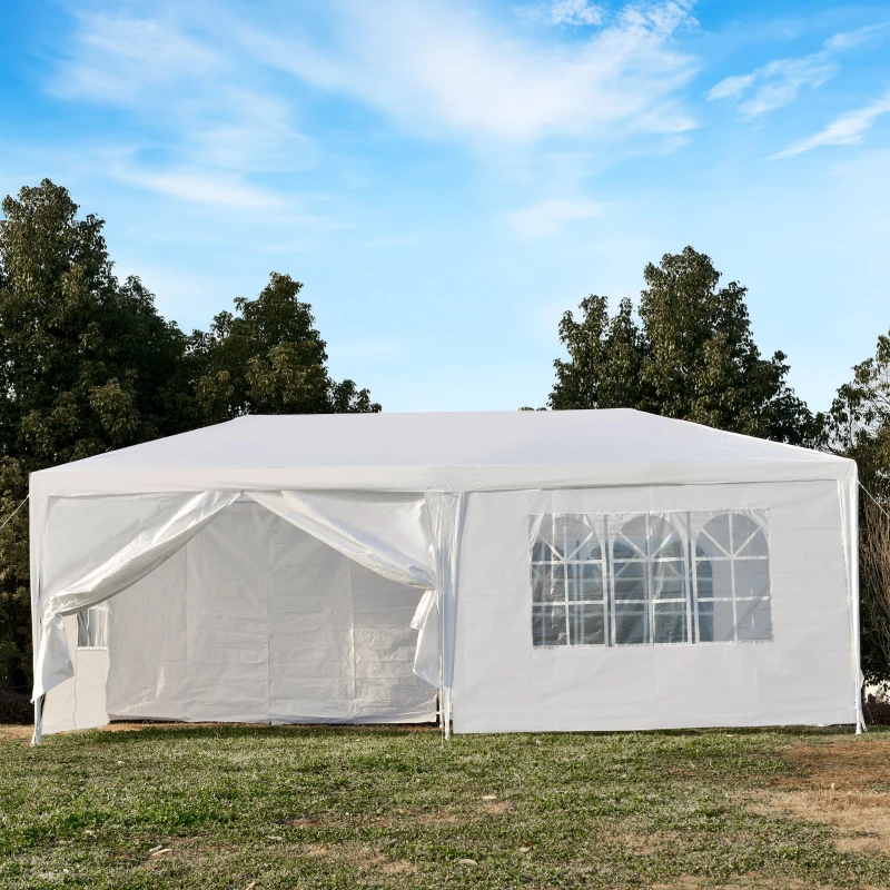 Outsunny Tenda para Festas 5,83x2,93 Tenda de Jardim com 2 Portas 4 Paredes Laterais Removíveis e 4 Janelas para Exterior Eventos Casamentos Branco