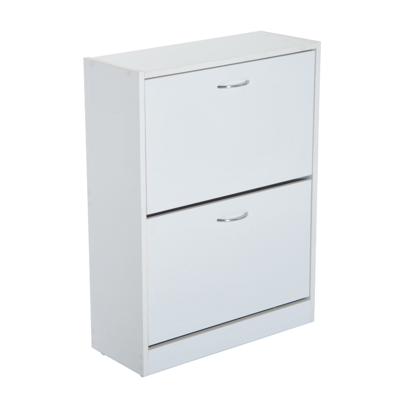 HOMCOM Sapateira de Madeira Armário, Sapateira 2 Portas com dobradiças para Entrada, Corredor, Quarto, Sala de Estar 60x24x80 cm Branco