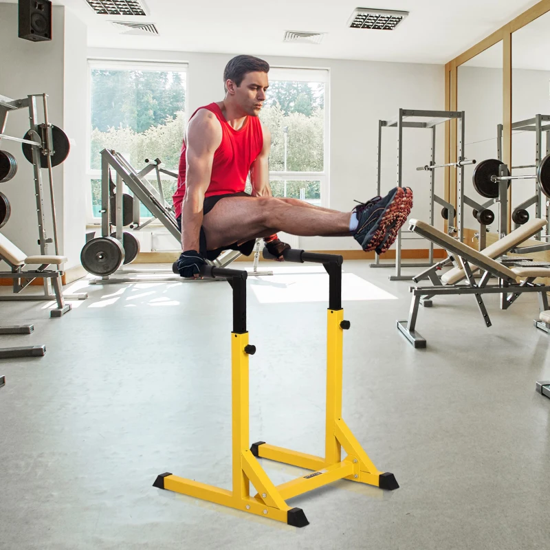HOMCOM Estação Dip de Musculação Barras com Altura Ajustável Suporte para Treinar Abdominais Costas Carga Máx. 100kg 66x75x83-119cm Amarelo