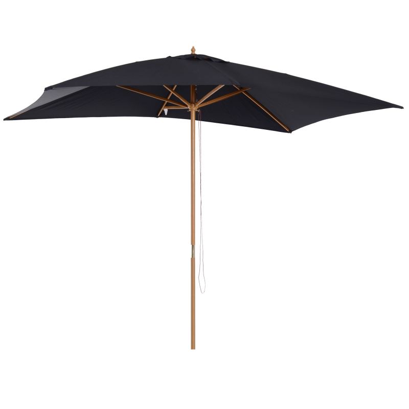 Outsunny Guarda-sol Madeira quadrada preta 2x3m