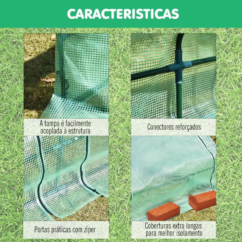 Outsunny Estufa de jardim pequeno com 3 janelas para flores e plantas 400x100x80 cm Verde