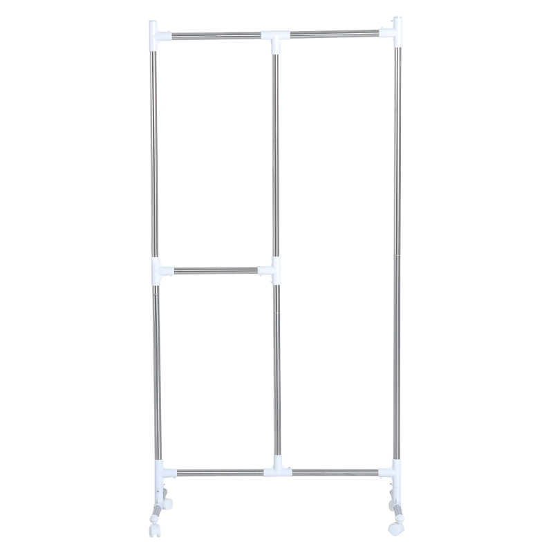 HomCom Cabide com Rodinhas para Pendurar e Secar Roupa Aço Inox. - Cor Prateado - 87,5x43x175,5 cm