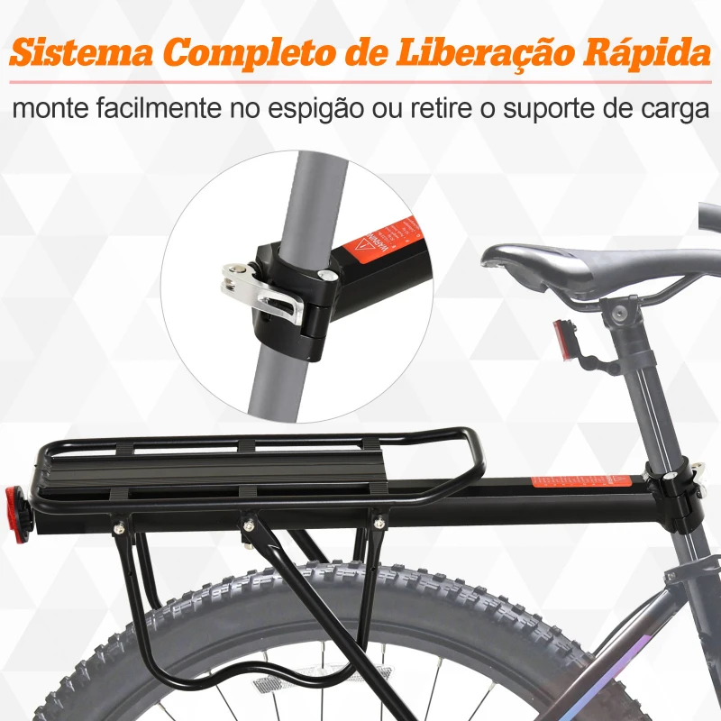 HOMCOM Suporte de Bagagem Traseiro para Bicicleta com Refletor Vermelho para Malas com Carga Máxima de Revestimento Inoxidável 25 kg 58x39x14,5 cm Preto