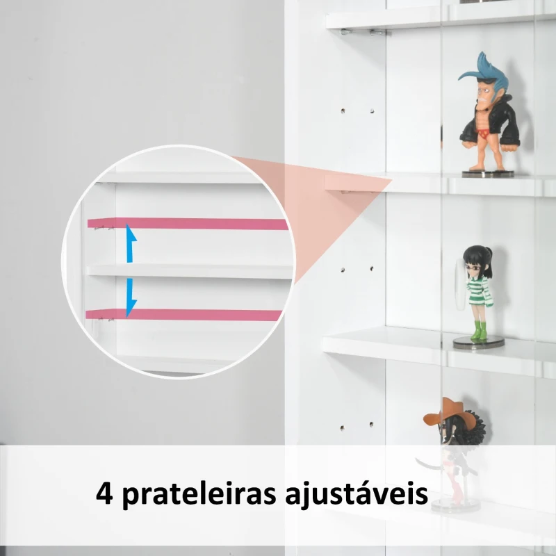 HOMCOM Vitrine de Parede de Madeira com Prateleiras Ajustáveis e 2 Portas Corredeiras de Vidro para Coleções Perfumes Bonecos de Decoração 80x9,5x60cm Branco