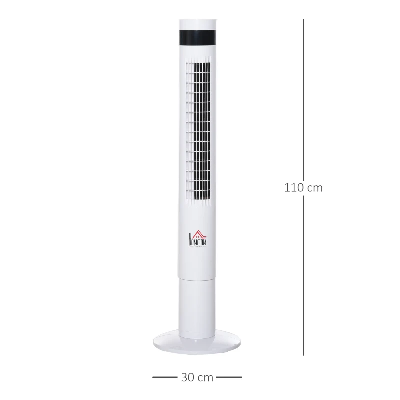 HOMCOM Ventilador de torre com 3 Modos 3 VelocidadesTela LED 12H de Temporizador Oscilante de 85 ° com Controle Remoto Altura 110 cm Branco
