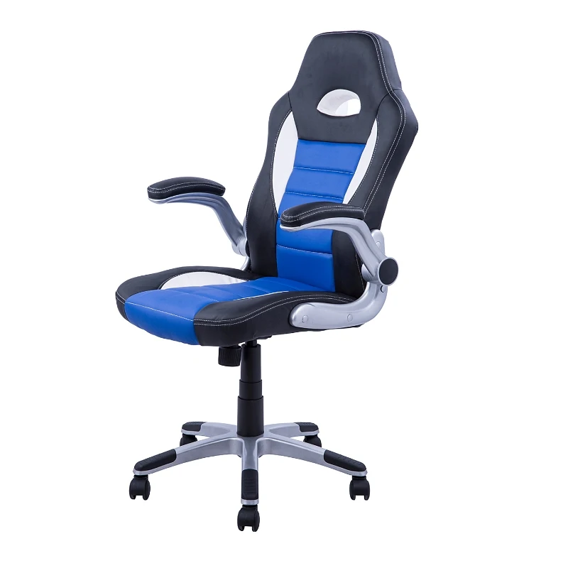 HOMCOM Cadeira de escritório gaming ergonômica altura ajustável preto azul e branco