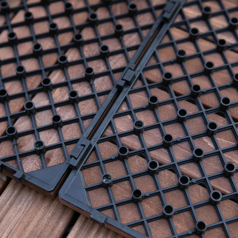 Outsunny Conjunto de 27 Ladrilhos de Madeira 30x30 cm com Área de 2,43 m² Sistema Click de Ladrilhos Castanho