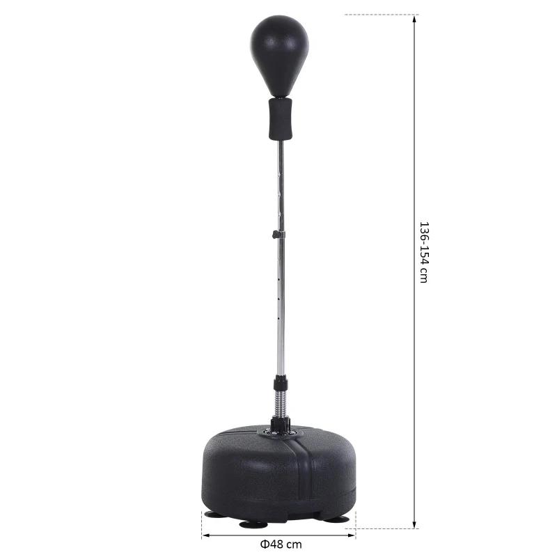 HOMCOM Punching Ball Ajustável em Altura com Base Recarregável Punching Ball de Boxe com Suporte e Luvas Ø48x136-154 cm Preto