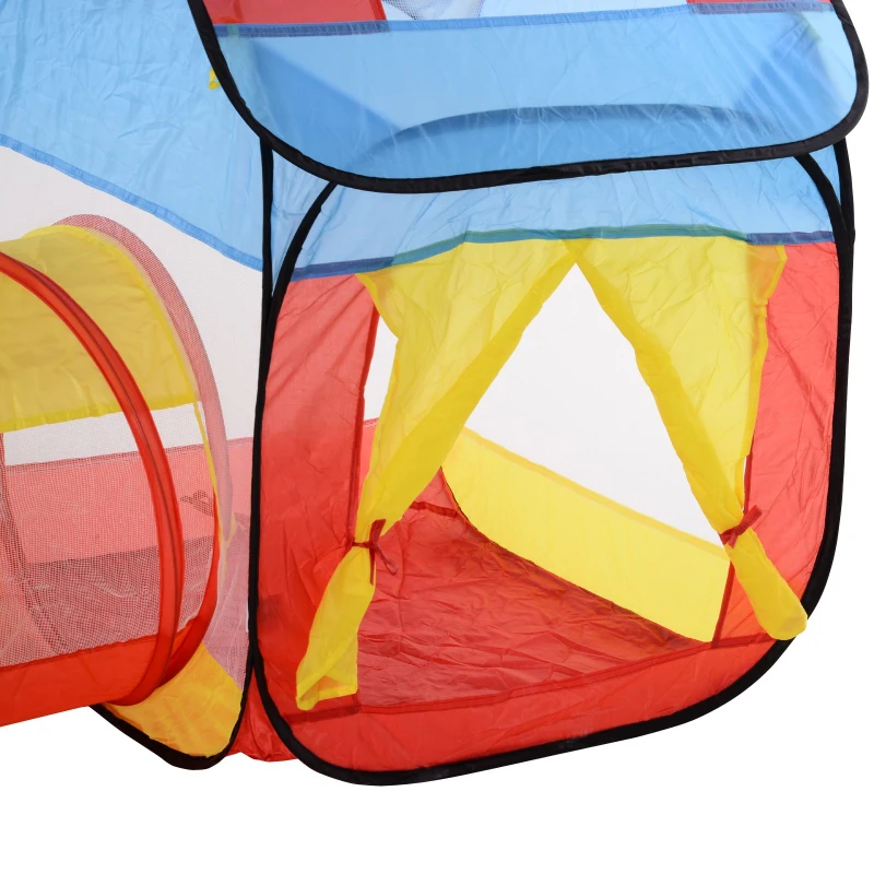 HOMCOM 3 em 1 tenda 1 túnel com 2 tendas Zona infantil e exterior pop-up Poliéster Mais de 3 anos Vermelho Amarelo Azul
