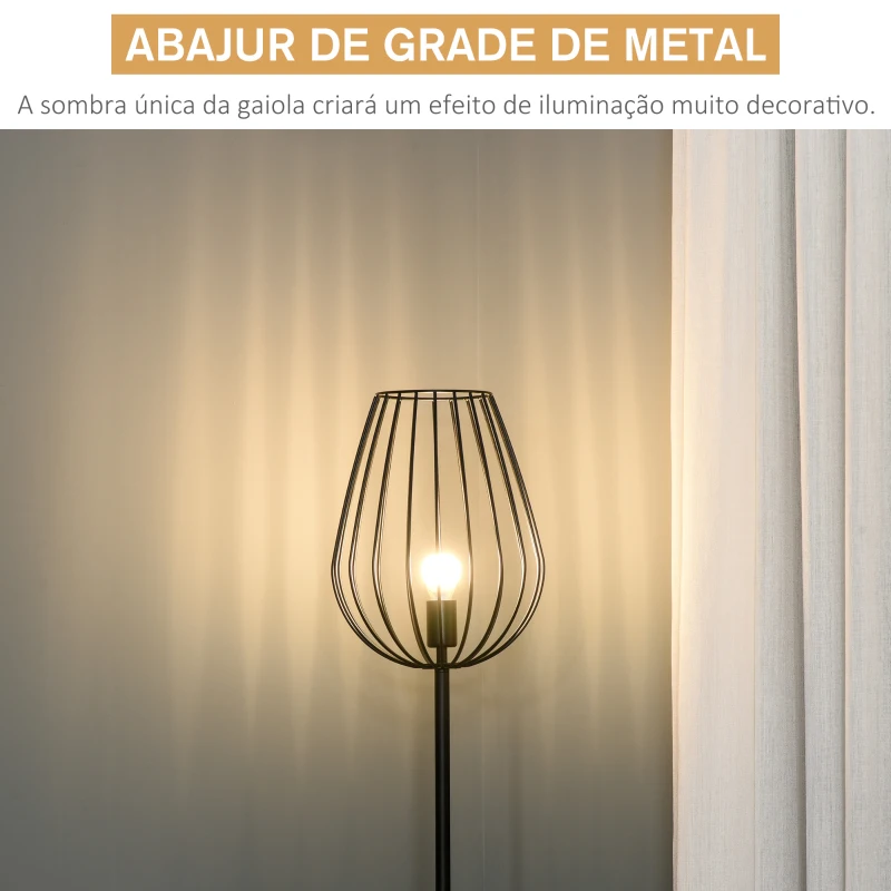 HOMCOM Lâmpada de pé com base de metal moderno com interruptor de pé Ф27,5x159 cm Preto