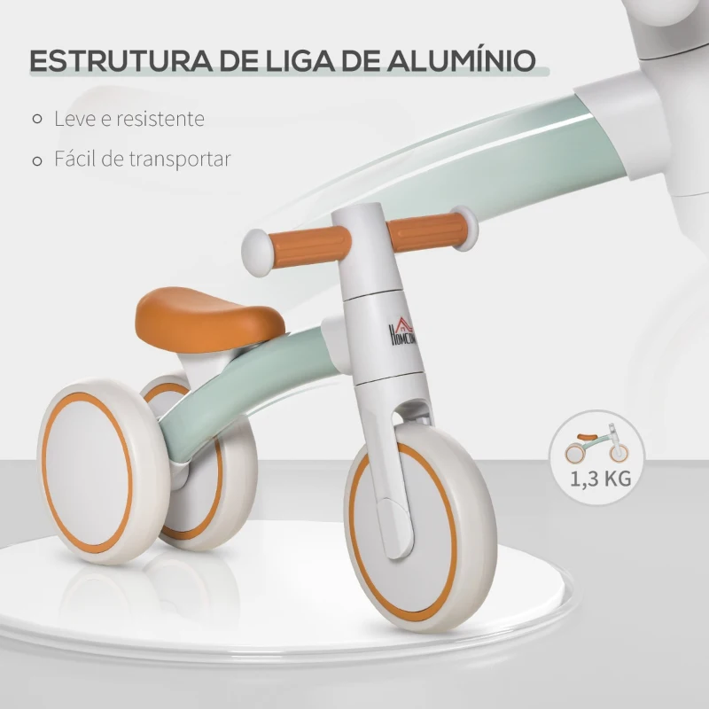 HOMCOM Bicicleta sem Pedais para Crianças de 1-3 Anos Bicicleta de Equilíbrio com 3 Rodas Silenciosas Carro Andador de Bebé 60x24x37cm Marrom