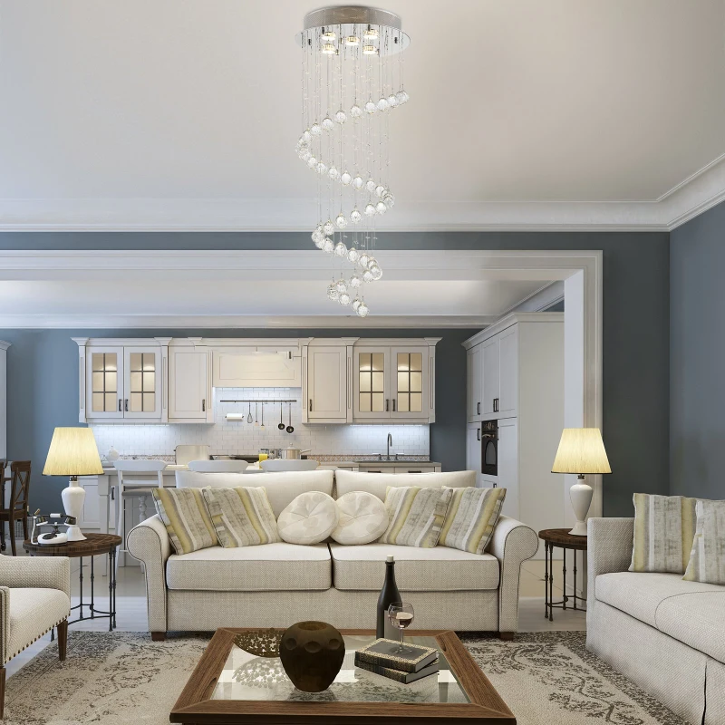 HOMCOM Lâmpada de teto de cristal lustre gota de chuva 25W GU10 Ф40x90 cm prata