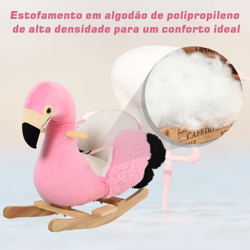 HOMCOM Cavalo de balanço modelo flamingo com cinto de segurança  de pelúcia para crianças acima de 18 meses 60x33x52cm