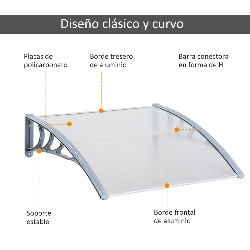 Outsunny Alpendre para Portas e Janelas com Proteção contra Sol e Chuva - 150 x 100 x 28 cm