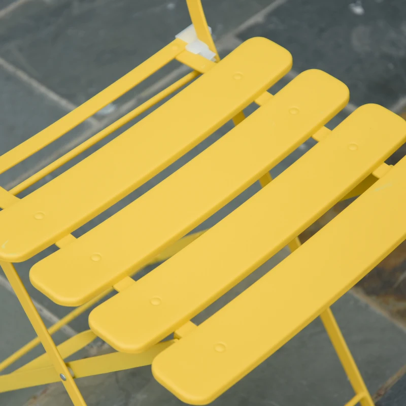 Outsunny Conjunto de móveis de jardim dobrável de 3 peças Mesa de metal e 2 cadeiras  Ø60x71 cm amarelo