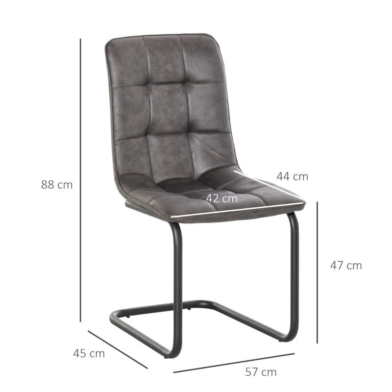 HOMCOM Conjunto de 2 Cadeiras Cantilever de Sala de Jantar Estofadas em Pelúcia com Assento e Encosto Acolchoados Pés de Metal 57x45x88cm Cinza Escuro