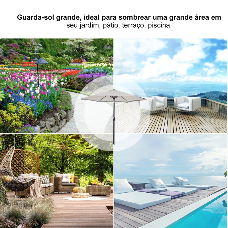 Outsunny Chapéu de Sol de Jardim Ø270x235cm Chapéu de Sol de Alumínio Reclinável com Manivela e 6 Hastes para Terraço Exterior Balcão Creme