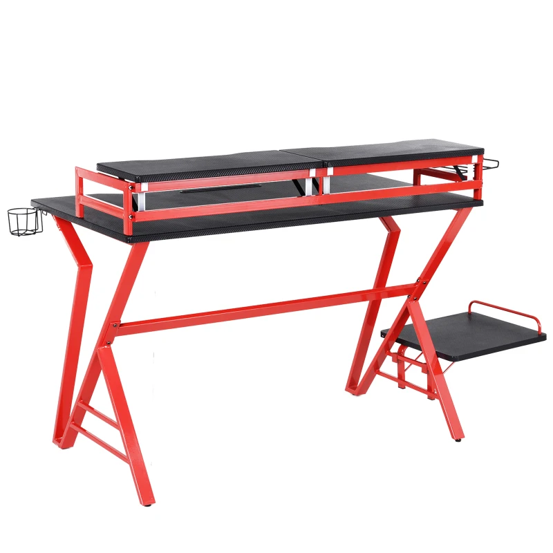 HOMCOM Secretária gaming com suportes para escritorio quarto de estudo Carga 30 kg 168x66x92,5 cm