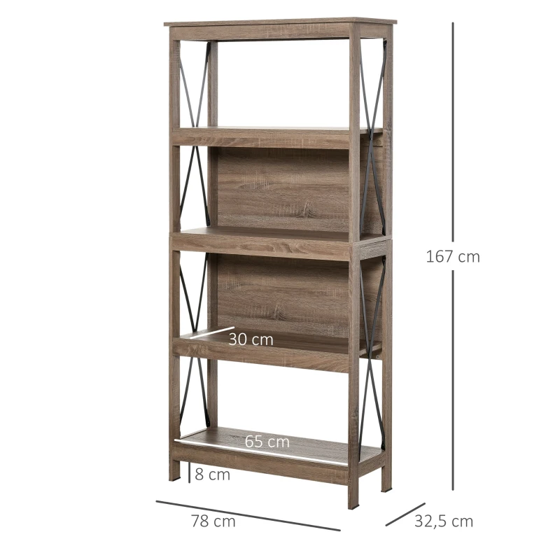 HOMCOM Estante de 4 níveis com laterais reforçadas de metal 78x32,5x167 cm Marrom rústico