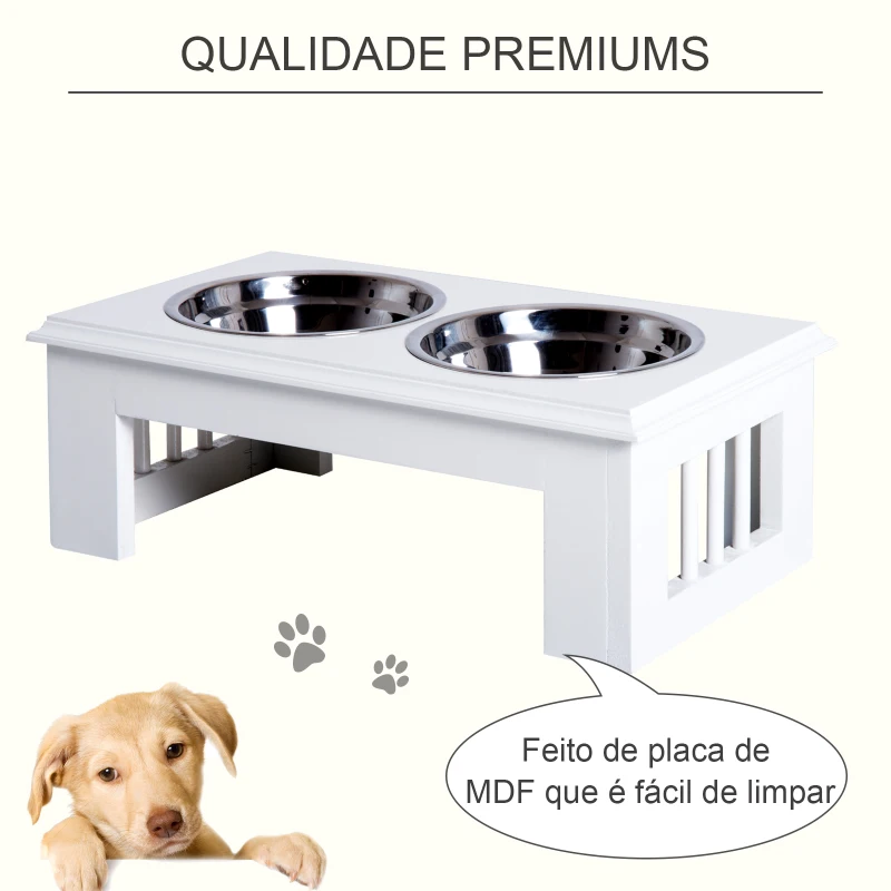 PawHut Comedouro Elevado para Cães com Suporte e 2 Tigelas Amovíveis de Aço Inoxidável Alimentador para Animais de Estimação 44x24x15 cm Branco