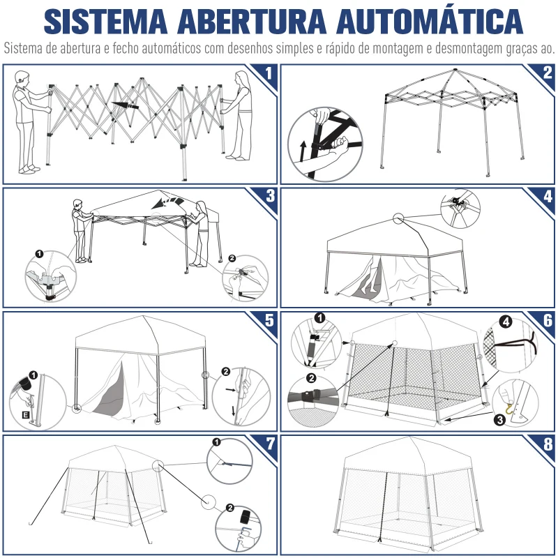 Outsunny Tenda Dobrável para Jardim ou Campismo 360x360x260cm Tenda para Exterior com Tela Mosquiteira Azul