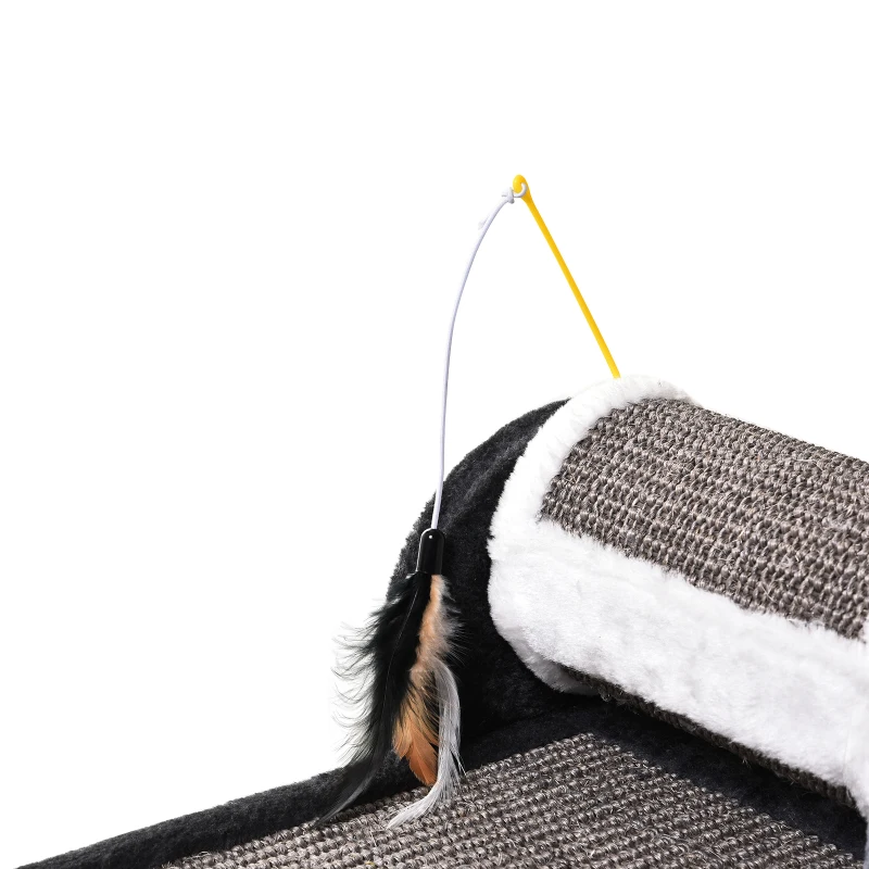 PawHut Arranhador para Gatos com Rolo Placa para Arranhar Revestidos de Sisal Natural e Brinquedo Suspenso Centro de Atividades para Animais de Estimação 45x25x16 cm Cinza e Branco