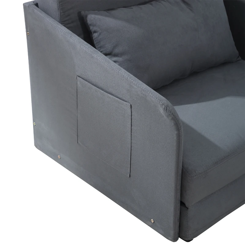 HOMCOM Sofá-cama de solteiro com braços para a sala Bolsos do quarto do estúdio em 2 lados com 1 carga de travesseiro 150kg 70x74 × 78cm Cinza  