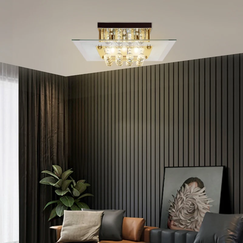 HOMCOM Lâmpada de teto de cristal K9 para lâmpadas G9 máx. 40W  Lâmpada de cristal LED moderna para quarto Sala de estar Aço inoxidável 40x40x16 cm Prata