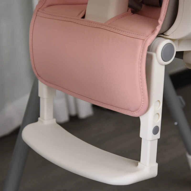 HOMCOM Cadeira de refeição ajustável e dobrável para bebê acima de 6 meses com bandeja dupla  55x80x104 cm Rosa