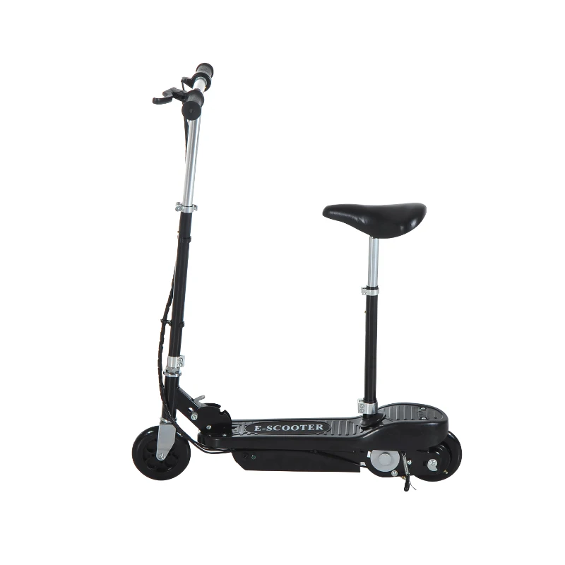 HOMCOM Trotinete Elétrica Dobrável E-Scooter com Bateria 120 W Assento Ajustável e Travão - Preto - Ferro e Plástico - 76 x 13 x 96 cm